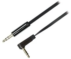 Mob. telefono kabelis DELTACO garso, 3.5mm-3.5mm kampinis, 1.0m, juodas lankstus / AUD-121