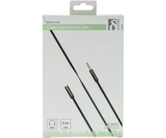 Mob. telefono kabelis DELTACO garso, ilgintuvas 3.5mm 4pin, 0.5m, juodas lankstus / AUD-150