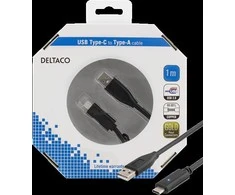 Mob. telefono kabelis DELTACO USB 2.0 "CA", 1.0m, juodas / USBC-1004-K