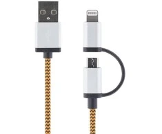 Deltaco Mob. telefono kabelis STREETZ USB-microUSB+Lightning, 1.0m, oranžinis / IPLH-241