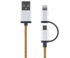 Mob. telefono kabelis STREETZ USB-microUSB+Lightning, 1.0m, oranžinis / IPLH-241