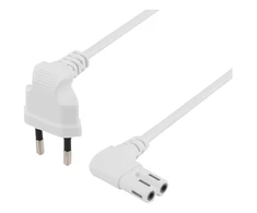 Neįžemintas įrenginio laidas DELTACO skirtas prijungti prie įrenginio ir sieninio lizdo, 2 m, kampinis CEE 7/16 į kampinį IEC 60320 C7, maks. 250 V 2,5 A, baltas / DEL-109BT
