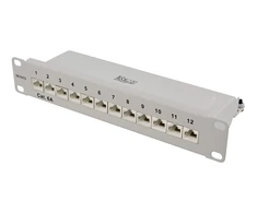 Panelė DELTACO 10", 12xRJ45, Cat6a, STP, 10Gbps, metalinė, pilka / 10-PATCH14