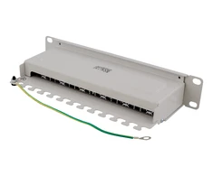 Panelė DELTACO 10", 12xRJ45, Cat6a, STP, 10Gbps, metalinė, pilka / 10-PATCH14