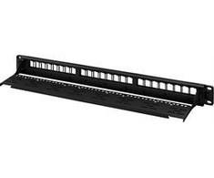 DELTACO 19 "komutacinė panelė, 24 jungtys, be jungčių, kabelio laikiklis, 1U, metalinė, juoda / PAN-113