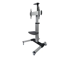 Reguliuojamo aukščio aliuminis laikiklis DELTACO OFFICE su pasukamais ratukais, 37-70", iki 50 kg, kreipiamas, pasukamas, pilkas / ARM-0450