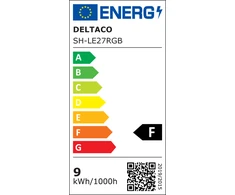 RGB LED lempos DELTACO SMART HOME E27, 3 vnt. pakuotė, WiFI 2.4GHz, 9W, 810lm, pritemdoma, 16m spalvų, 220-240V, baltos / SH-LE27RGB-3P