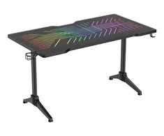 RGB žaidimų stalas DELTACO GAMING DT420 grūdintas stiklas, kabelių valdymas, puodelių ir ausinių laikiklis, juodas / GAM-150