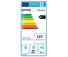 Gorenje | Šaldiklis | FN4172CW | Energijos vartojimo efektyvumo klasė E | Stačias | Laisvai stovintis | Aukštis 169,1 cm | Bendra grynoji talpa 194 L | No Frost sistema | Baltas