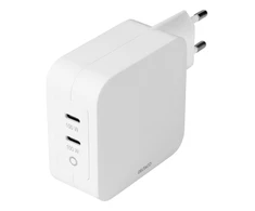 Sieninis įkroviklis DELTACO USB-C, GaN technologija, 2x USB-C PD, iš viso 100 W / USBC-GAN03