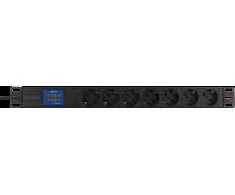 7-vietų 19" galios paskirstymo įtaisas, 2500W, CEE 7/3, skaitmeninis voltų / amperų skaitiklis DELTACO juoda / GT-8638
