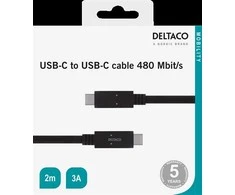 DELTACO USB 2.0 kabelis, C tipas - C tipas, 2m, juodas USBC-2002M