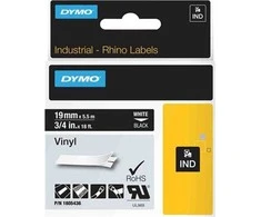 DYMO Rhino Professional, noticeable permanent vinyl tape, 19 mm, baltas text on juodas tape, 5.5m / 1805436