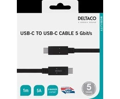 Kabelis DELTACO USB-C - USB-C, 5Gbit/s, 5A, 1M, juodas / USBC-1501M
