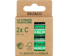 Ultimate Alkaline C baterijos DELTACO pažymėta „Nordic Swan“ ekologiniu ženklu, 2 vnt. pakuotė / ULT-LR14-2P