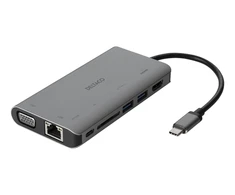 Įkrovimo stotelė DELTACO USB-C i HDMI / VGA / USB / RJ45 / SD, USB-C jungtis krovimui, 3840x2160, pilkas / USBC-HDMI18
