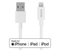 Under_Develo Lightning kabelis DELTACO USB-A -Lightning, 2m, Apple C189 chipset, MFi, FSC ženklinta pakuotė, baltas / IPLH-402