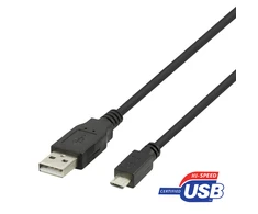 USB 2.0 Micro B kabelis DELTACO 2.4A, 1m, juodas / USB-301S-K / R00140008
