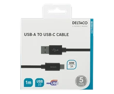 USB-A į USB-C laidas, 1 m, USB 2.0, pintas, juodas DELTACO / USBC-1132M