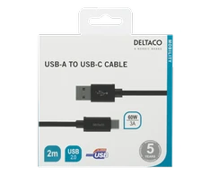 USB-A į USB-C laidas, 2 m, USB 2.0, pintas, juodas DELTACO / USBC-1134M