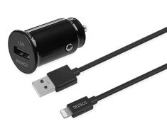 USB automobilinis įkroviklis DELTACO 1x USB-A 2,4 A, 1 m Lightning laidas, juodas / USB-CAR130