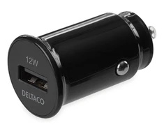 USB automobilinis įkroviklis DELTACO 1x USB-A 2,4 A, 1 m Lightning laidas, juodas / USB-CAR130