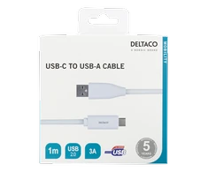 USB-C į USB-A kabelį, 1 m, 3A, USB 2.0, baltas DELTACO / USBC-1009M