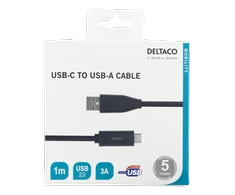 USB-C į USB-A kabelį, 1m, 3A, USB 2.0, juodas DELTACO / USBC-1004M