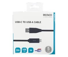 USB-C į USB-A kabelį, 2 m, 3A, USB 2.0, juoda DELTACO / USBC-1006M
