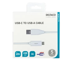 USB-C į USB-A kabelį, 2 m, 3A, USB 2.0, baltas DELTACO / USBC-1011M