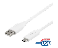USB-C į USB-A kabelį, 2 m, 3A, USB 2.0, baltas DELTACO / USBC-1011M