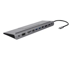 USB-C jungčių stotelė DELTACO USB-C maitinimo šaltinis, 85 W, 4K UHD @ 60Hz, DP, HDMI, VGA, RJ45, 3.5mm, 1 Gbit/s, pilka / USBC-DOCK2