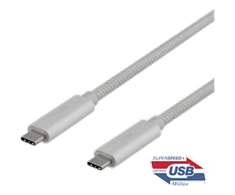 USB-C kabelis DELTACO 1m, SuperSpeed , pintas, USB 3.1 Gen 2, 10 Gbps, 100W, sidabrinė / USBC-1417M