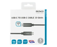 USB-C laidas DELTACO „SuperSpeed“ , 1 m, pintas, USB 3.1 Gen 2, 10 Gbps, 100W / USBC-1412M
