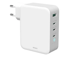 USB-C sieninis įkroviklis DELTACO 1x USB-A, 3x USB-C, bendra galia 130 W, balta / USBC-GAN04