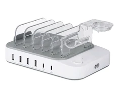 USB įkrovimo stotelė DELTACO 4x USB-A, 2x USB-C, 50 W, balta / DPS-0203