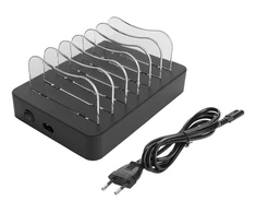 USB įkrovimo stotelė DELTACO skirta 6 įrenginiams, 5x USB-A, 1x USB-C PD, greitas krovimas, 50 W, juoda / DPS-0200