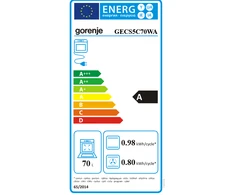 Viryklė Gorenje | Cooker | GECS5C70WA | Hob type Vitroceramic | Oven type Electric | Baltas | Plotis 50 cm | Grilling | LED | Gylis 59.4 cm | 70 L