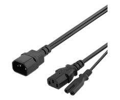 Y-Splitter maitinimo laidas nuo C14 iki C13 + C7, 0,5 DELTACO juodas / DEL-109YA
