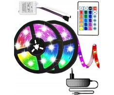 5 m RGB LED juosta + nuotolinio valdymo pultas + maitinimo šaltinis - vandeniui atspari LED juosta