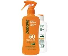 Babaria deginimosi rinkinys (apsauginis purškiklis nuo saulės SPF 50, 200 ml + losjonas po deginimosi, 100 ml)