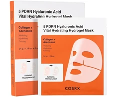 COSRX 5 PDRN Hyaluronic Acid Vital Hydrating Hydrogel Mask hidrogelio veido kaukė su PDRN, 3 x 34 g