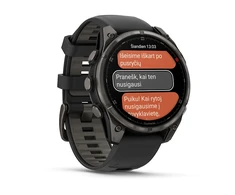 Išmanusis laikrodis Garmin fēnix® 8 Pro – 51 mm, AMOLED Sapphire, Pilkos anglies spalvos DLC titanas su juodos / pilkos akmenukų spalvos silikoniniu dirželiu | 010-03199-01
