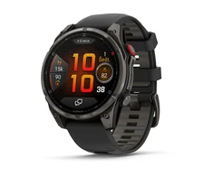 Išmanusis laikrodis Garmin fēnix® 8 Pro – 47 mm, AMOLED Sapphire, Pilkos anglies spalvos DLC titanas su juodos / pilkos akmenukų spalvos silikoniniu dirželiu
