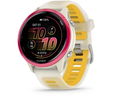Išmanusis laikrodis Garmin Forerunner® 570 - 42mm Rožinės spalvos aliuminis su permatomu kreminės / mango spalvos dirželiu