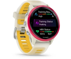 Išmanusis laikrodis Garmin Forerunner® 570 - 42mm Rožinės spalvos aliuminis su permatomu kreminės / mango spalvos dirželiu