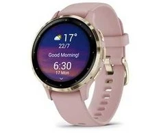 Išmanusis laikrodis Garmin Venu® 3S, Šviesaus aukso spalvos nerūdijančiojo plieno apvadas su pilkai rausvos spalvos korpusu ir silikoniniu dirželiu