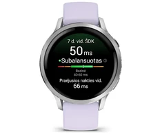Išmanusis laikrodis Garmin Venu® 4 - 41 mm Sidabro spalvos su šviesiai violetinės spalvos silikoniniu dirželiu | 010-03013-01