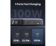 Išorinė baterija UGREEN Nexode 25188, 20000 mAh, 100 W, 2 × USB-C, USB-A, LED ekranas