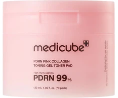 Medicube PDRN Pink Collagen Toning Gel Toner Pad veido valymo padeliai su PDRN, 120 ml/70 vnt